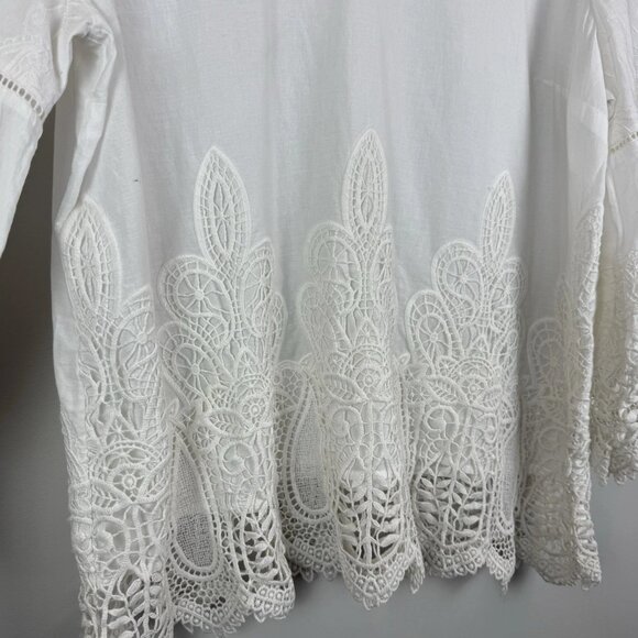 Chicos Embroidered Lace Top Women 3 US XL White Boho Bell Sleeve Coquette Blouse - Picture 5 of 9